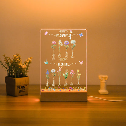Personalized First Mom Now Grandma Birth Month Flowers Acrylic LED Night Light Mother's Day Gift