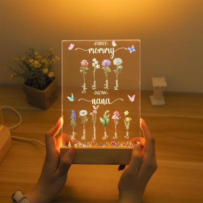 Personalized First Mom Now Grandma Birth Month Flowers Acrylic LED Night Light Mother's Day Gift