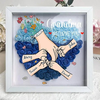 Personalized Mom Flower Shadow Box Hand Holding Frame with Names Mother's Day Gift