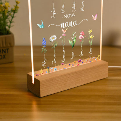 Personalized First Mom Now Grandma Birth Month Flowers Acrylic LED Night Light Mother's Day Gift