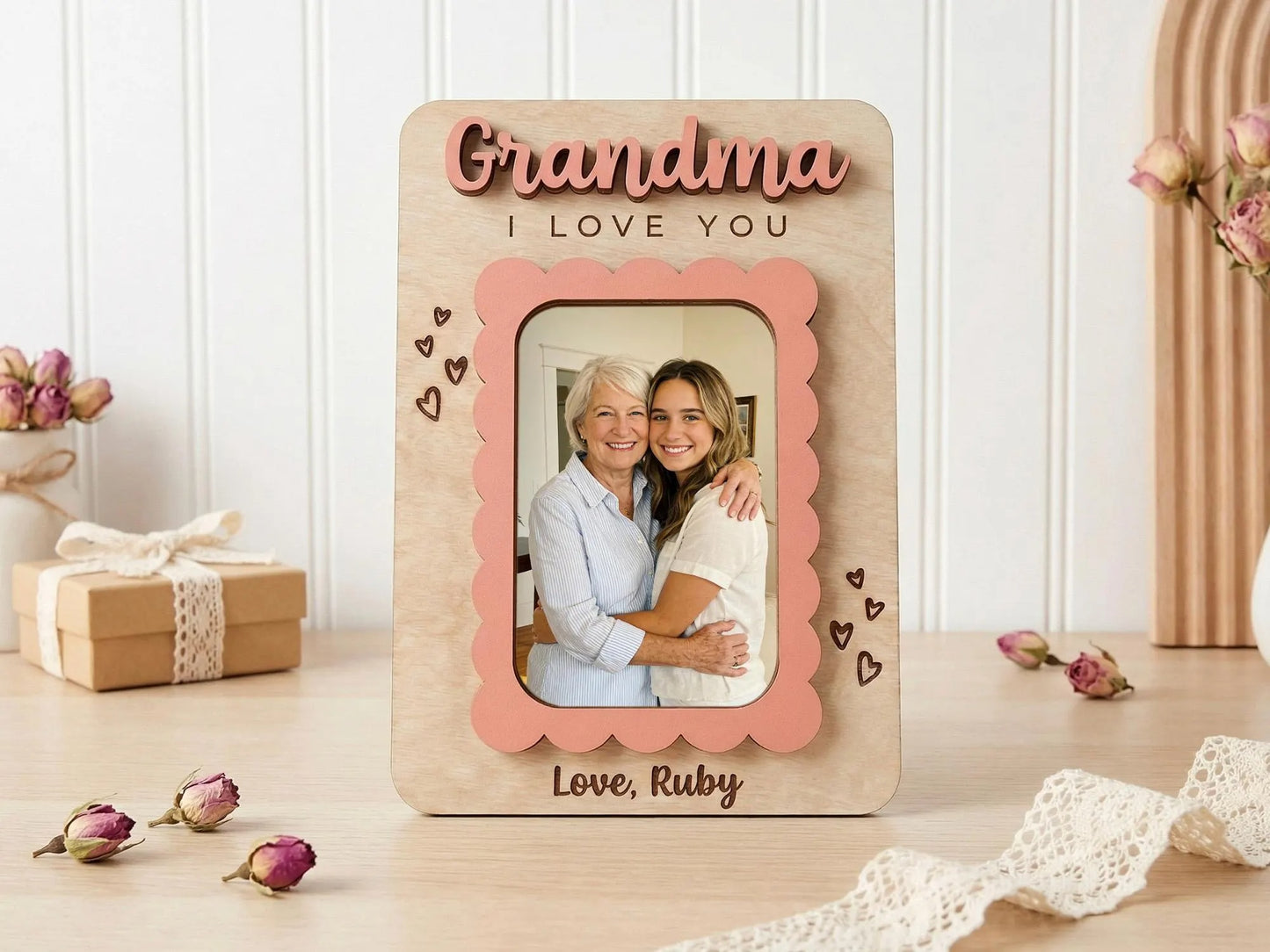 Personalized Photo Magnet for Mom Grandma Wood Picture Frame Mother's Day Gift