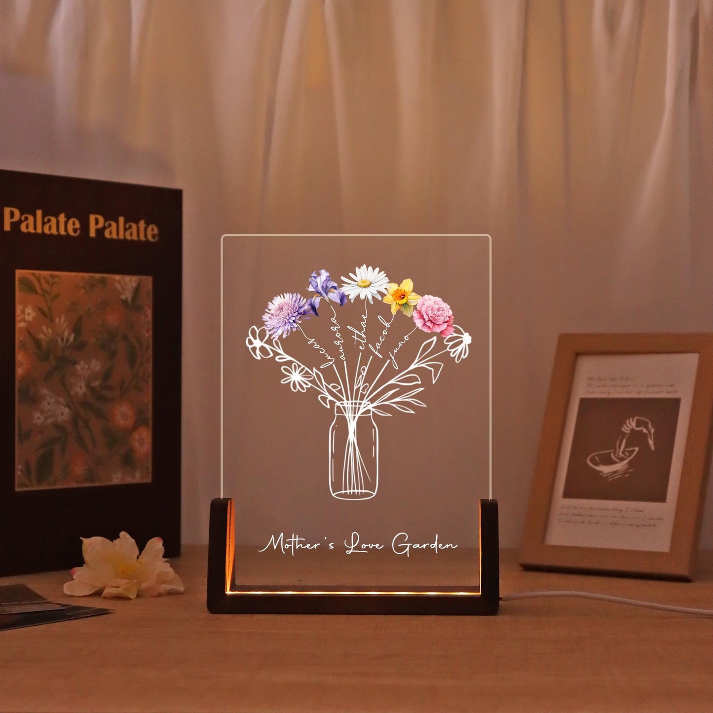 Personalized Family Bouquet Night Light Birth Month Flower Night Light With Kids Names Mother's Day Gift