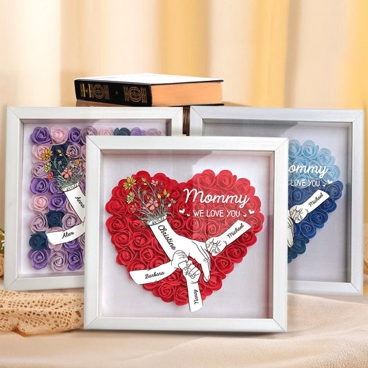 Personalized We Love You Mommy Hand Holding Flower Shadow Box For Mom Gift with Names Mother's Day Gift