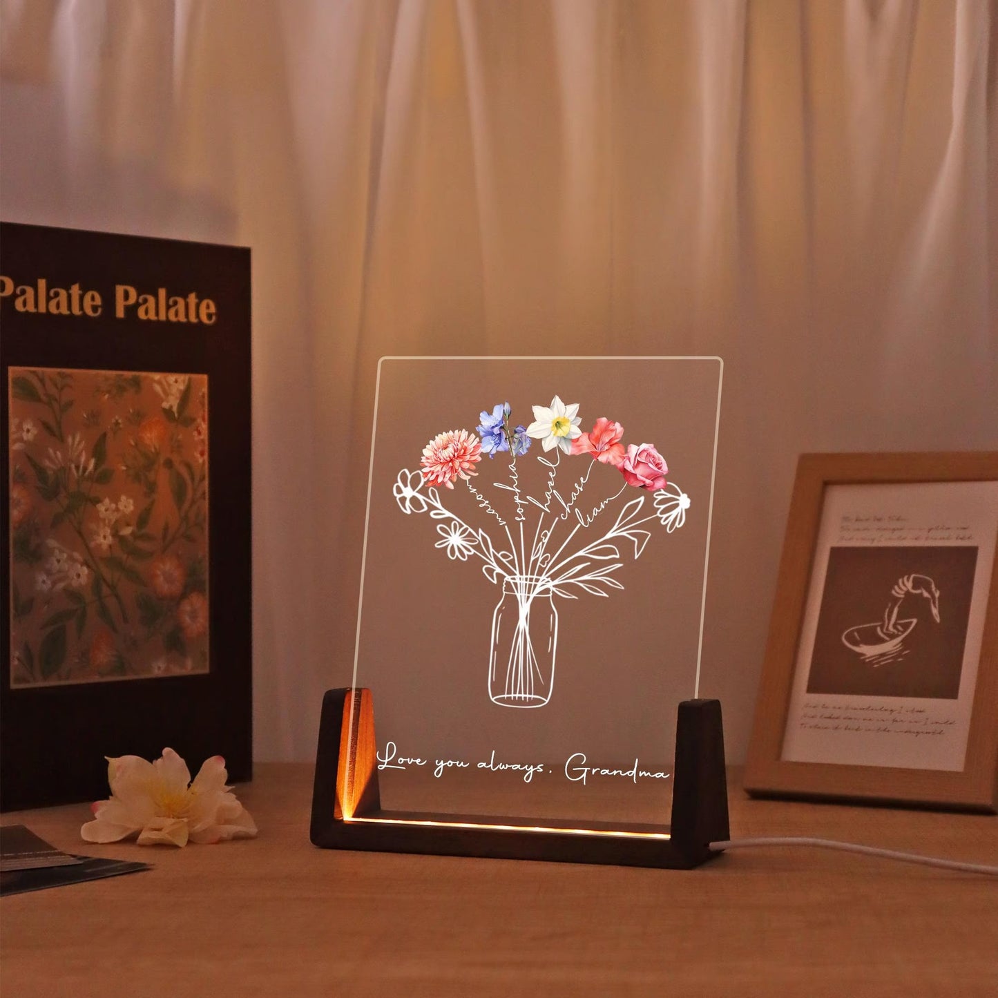 Personalized Family Bouquet Night Light Birth Month Flower Night Light With Kids Names Mother's Day Gift