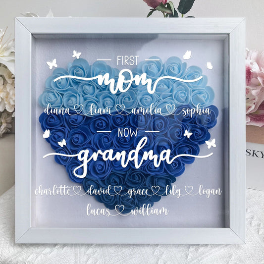 Personalized First Mom Now Grandma Flower Shadow Box With Kids Names Mother's Day Gift