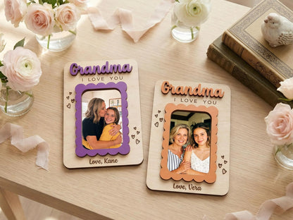 Personalized Photo Magnet for Mom Grandma Wood Picture Frame Mother's Day Gift