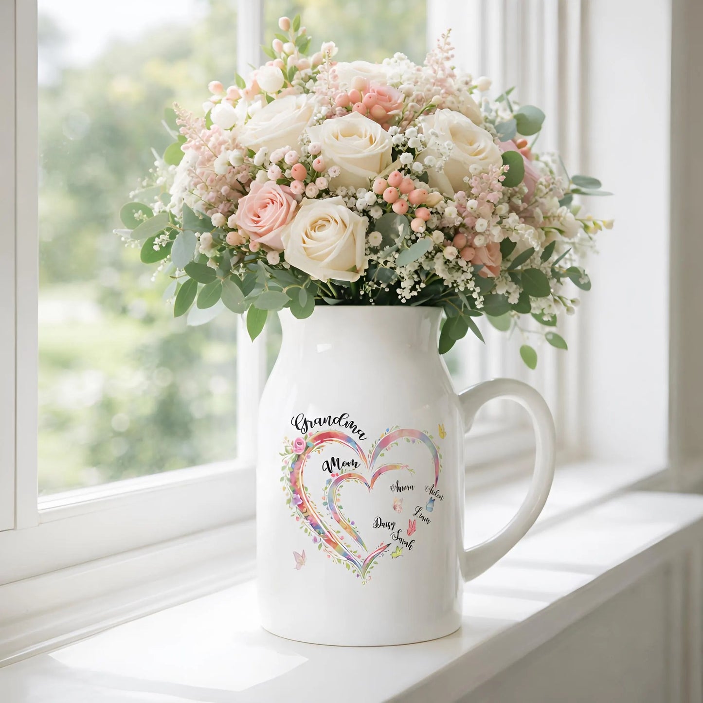Personalized Grandma Heart Flower Vase with Names Mother's Day Gift