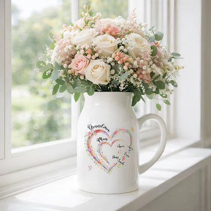 Personalized Grandma Heart Flower Vase with Names Mother's Day Gift