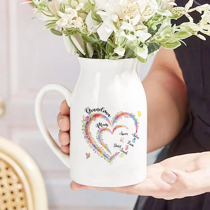 Personalized Grandma Heart Flower Vase with Names Mother's Day Gift