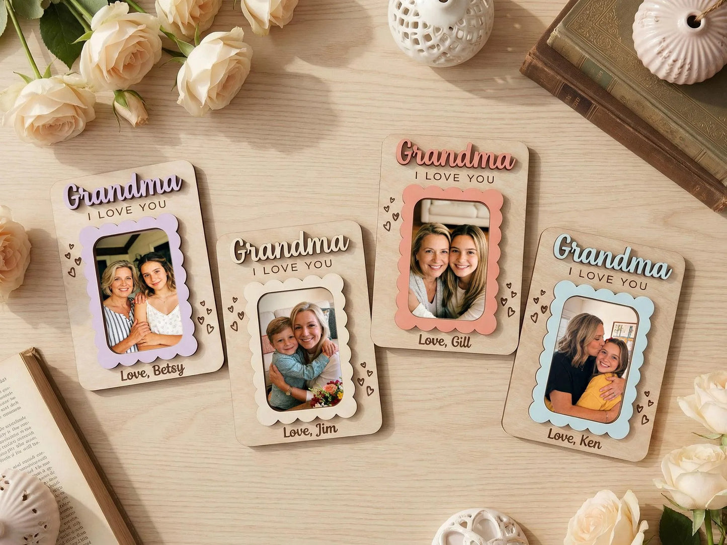 Personalized Photo Magnet for Mom Grandma Wood Picture Frame Mother's Day Gift