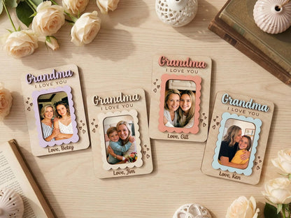 Personalized Photo Magnet for Mom Grandma Wood Picture Frame Mother's Day Gift