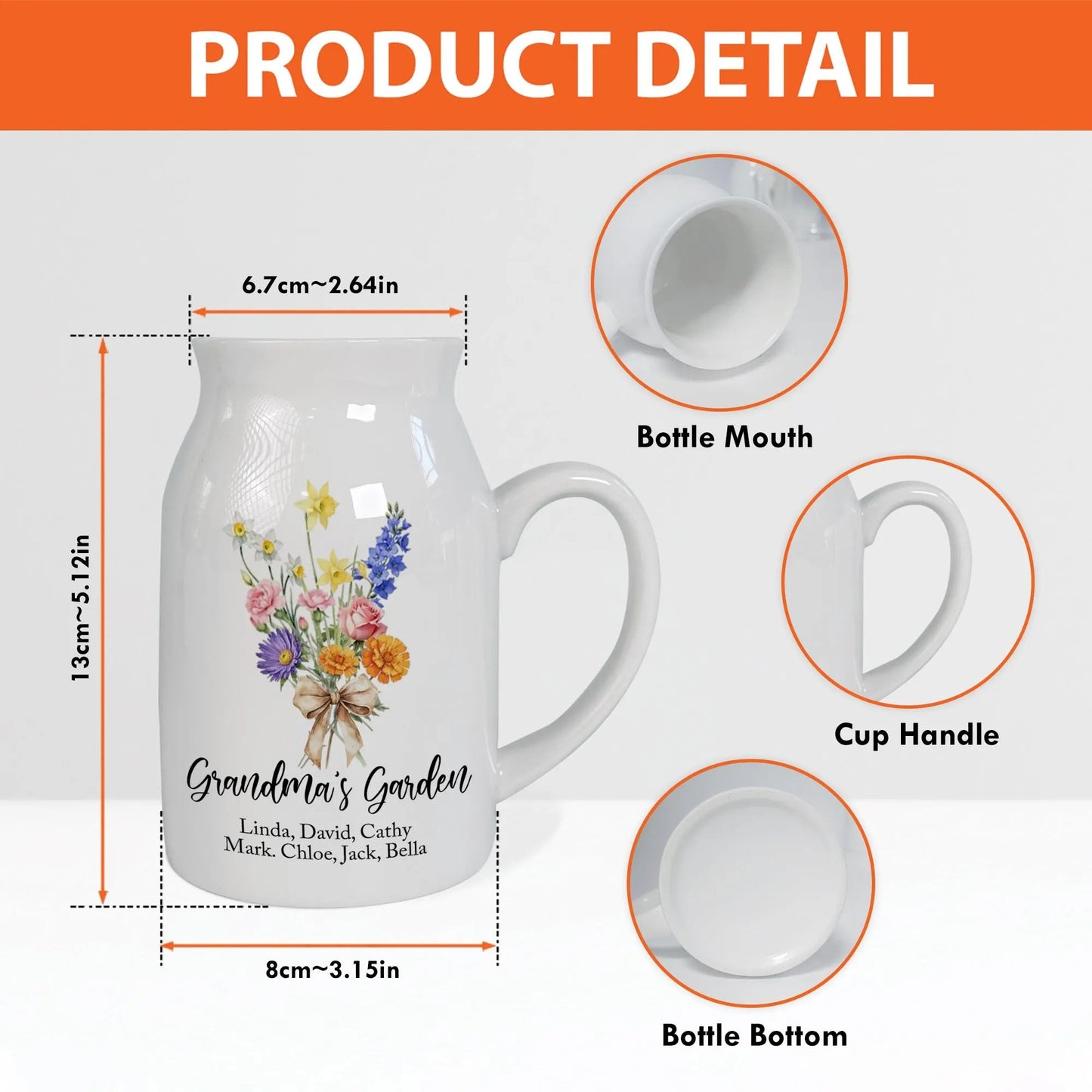 Personalized Grandma Heart Flower Vase with Names Mother's Day Gift