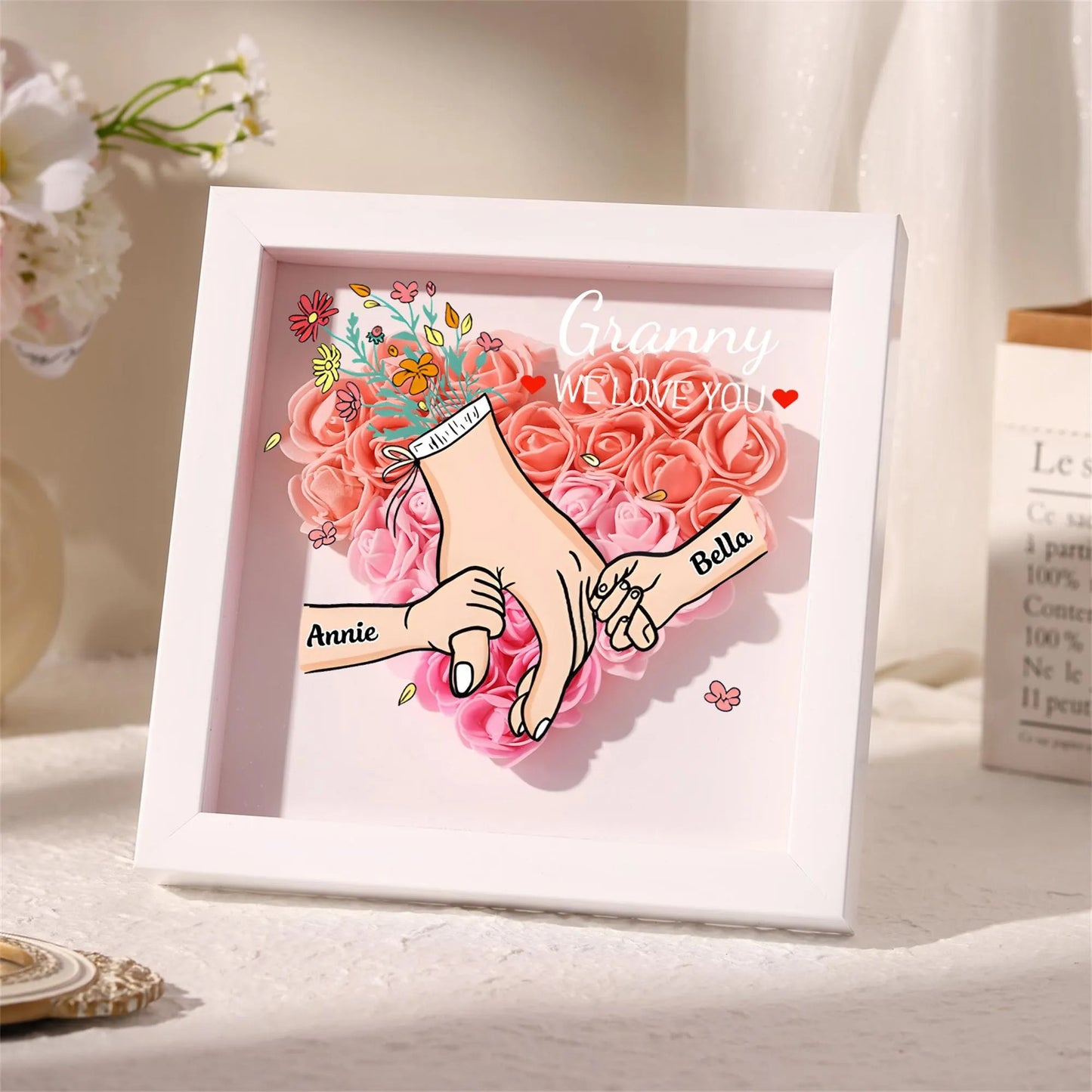 Personalized Mom Flower Shadow Box Roses Shadow Box with Names Mother's Day Gift