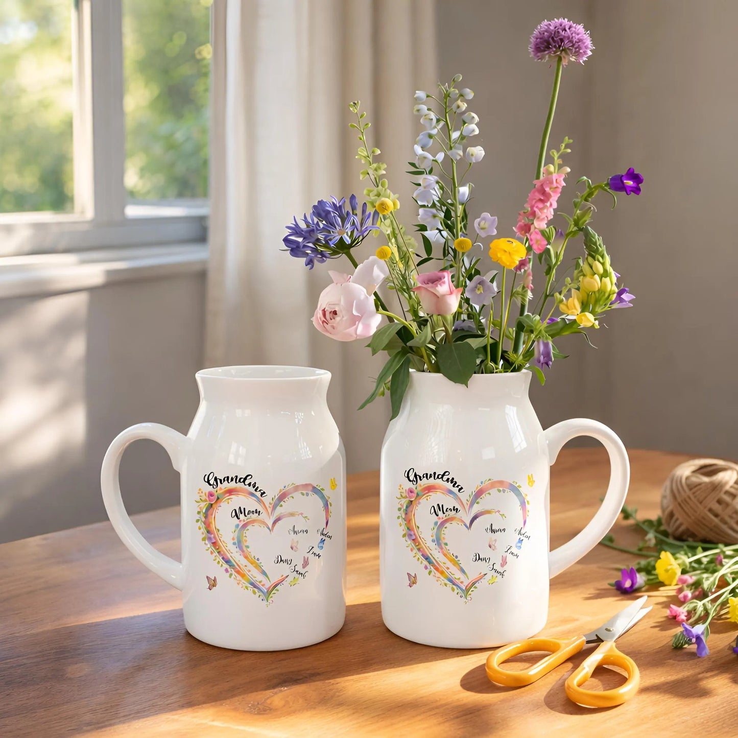 Personalized Grandma Heart Flower Vase with Names Mother's Day Gift