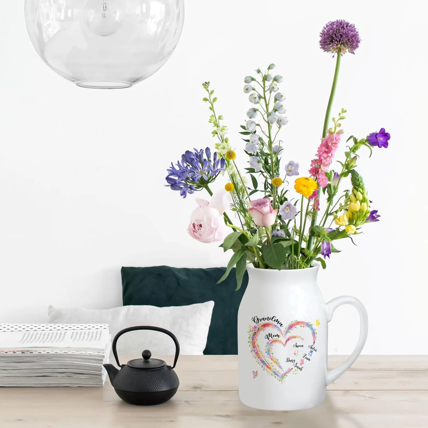 Personalized Grandma Heart Flower Vase with Names Mother's Day Gift