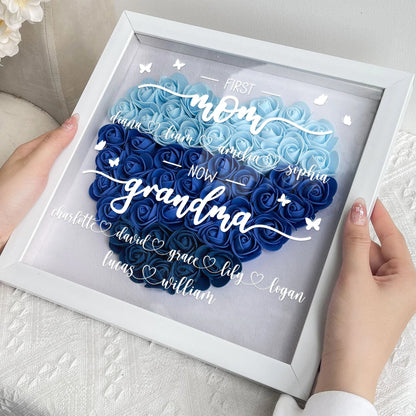 Personalized First Mom Now Grandma Flower Shadow Box With Kids Names Mother's Day Gift