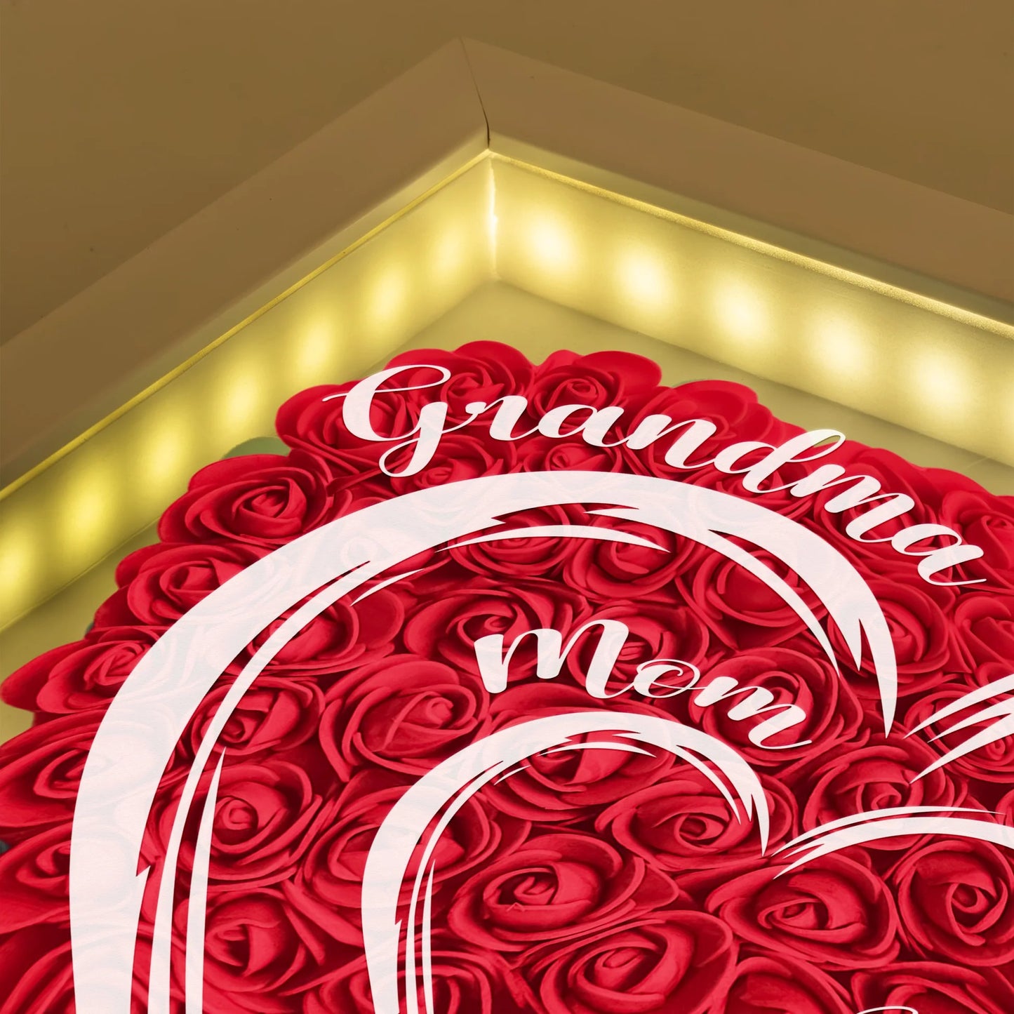 Personalized Mom Grandma Hearts LED Light Flower Shadow Box With Kids Names Mother's Day Gift