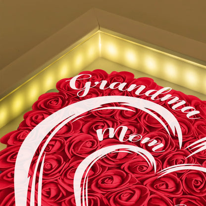 Personalized Mom Grandma Hearts LED Light Flower Shadow Box With Kids Names Mother's Day Gift