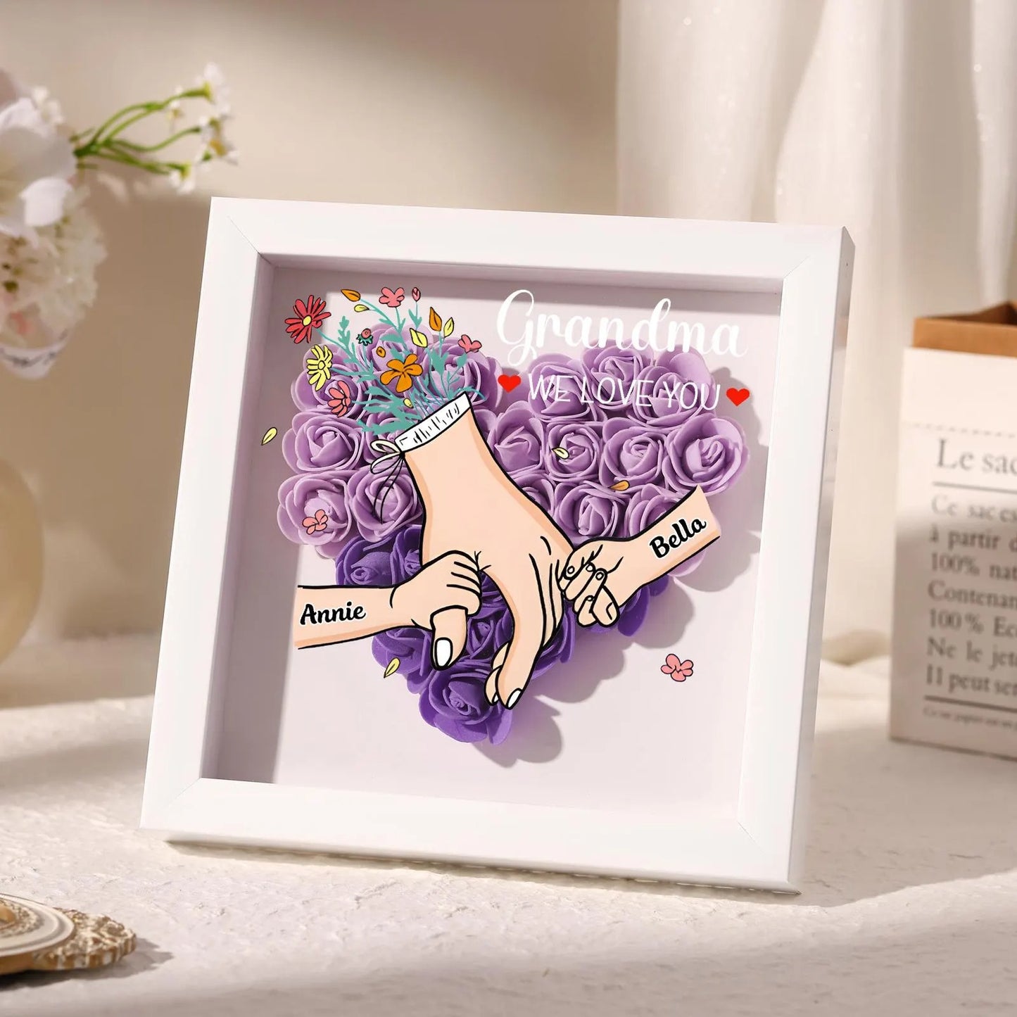 Personalized Mom Flower Shadow Box Roses Shadow Box with Names Mother's Day Gift