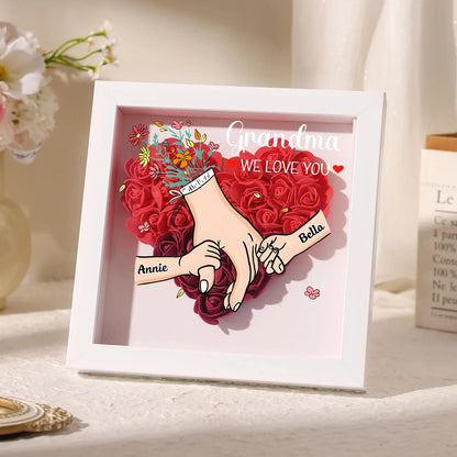 Personalized Mom Flower Shadow Box Roses Shadow Box with Names Mother's Day Gift
