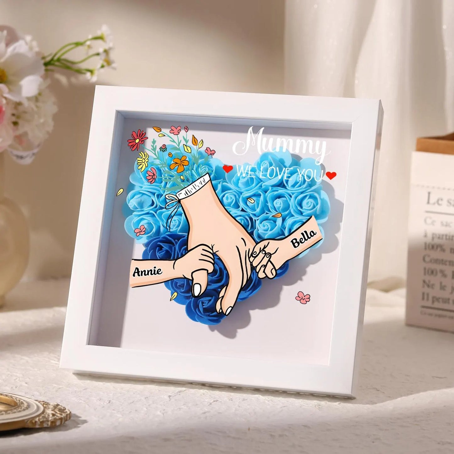 Personalized Mom Flower Shadow Box Roses Shadow Box with Names Mother's Day Gift