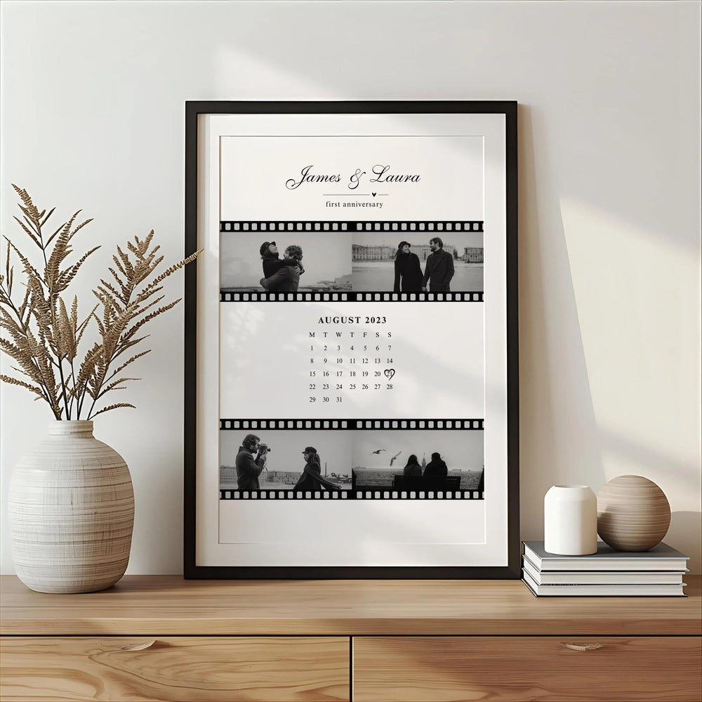 Personalized Couple Film Style Wall Art Photo Print With Calendar