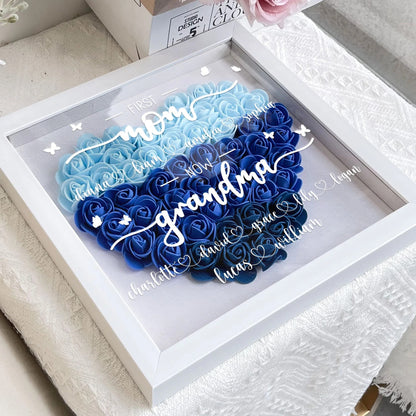Personalized First Mom Now Grandma Flower Shadow Box With Kids Names Mother's Day Gift