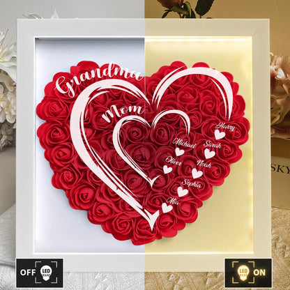 Personalized Mom Grandma Hearts LED Light Flower Shadow Box With Kids Names Mother's Day Gift