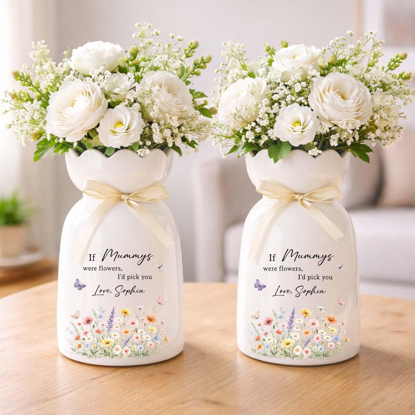 Personalized Wildflower Ceramic Flower Vase with Name Mother's Day Gift for Mom