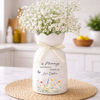 Personalized Wildflower Ceramic Flower Vase with Name Mother's Day Gift for Mom
