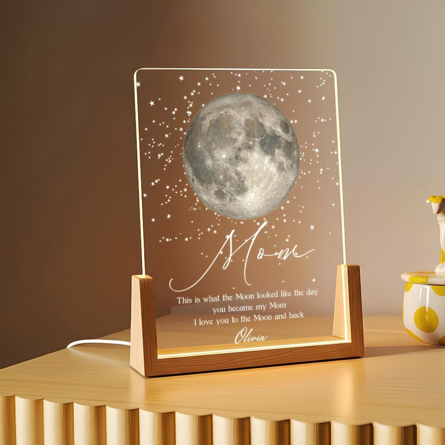 Personalized Moon Phase Night Light The Day You Became My Mom Gift for Mom