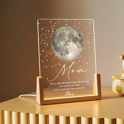 Personalized Moon Phase Night Light The Day You Became My Mom Gift for Mom