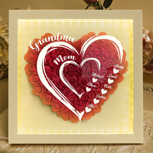 Personalized Mom Grandma Hearts LED Light Flower Shadow Box With Kids Names Mother's Day Gift