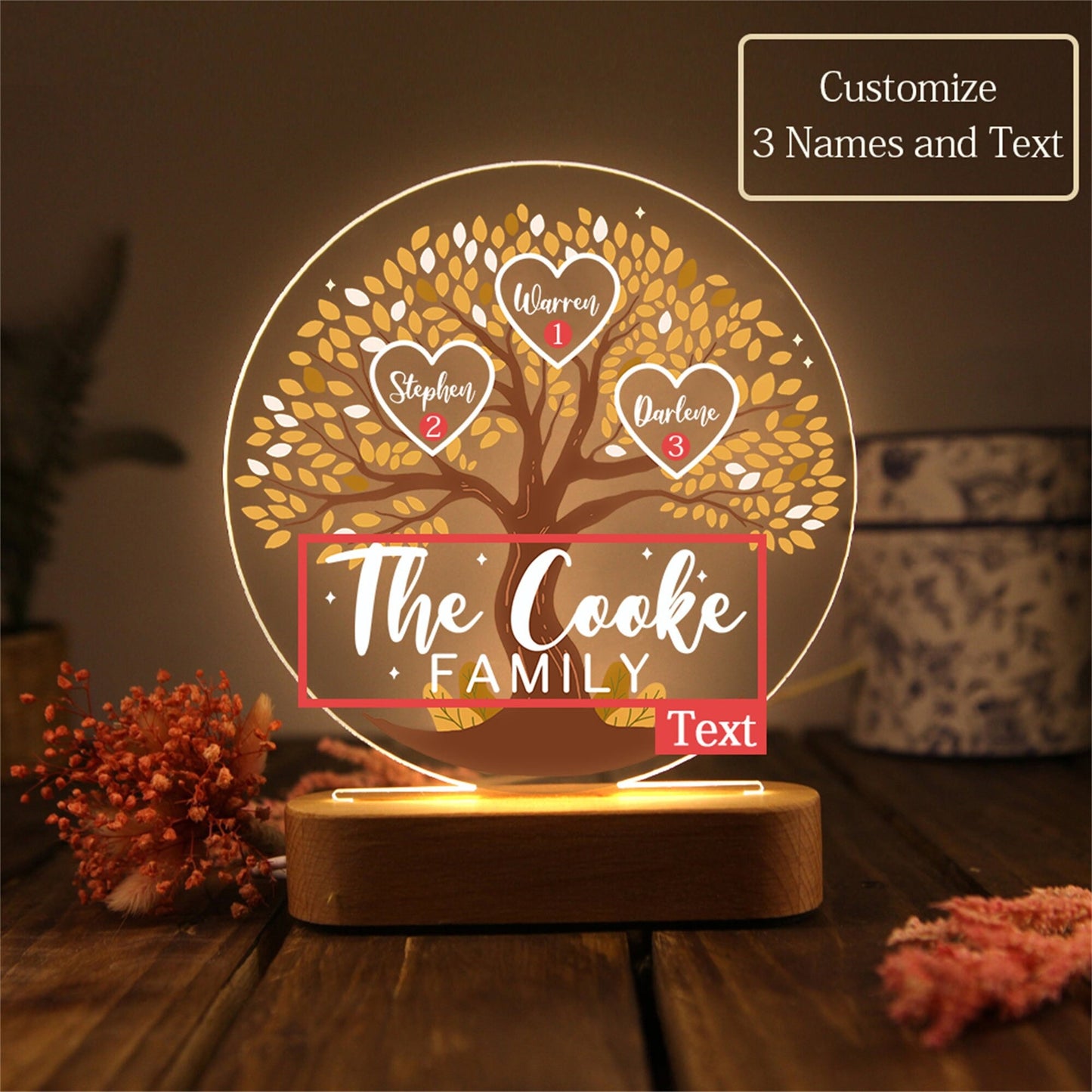 Personalized Tree of Life Names Night Light Family Tree Night Light With Kids Names Mother's Day Gift