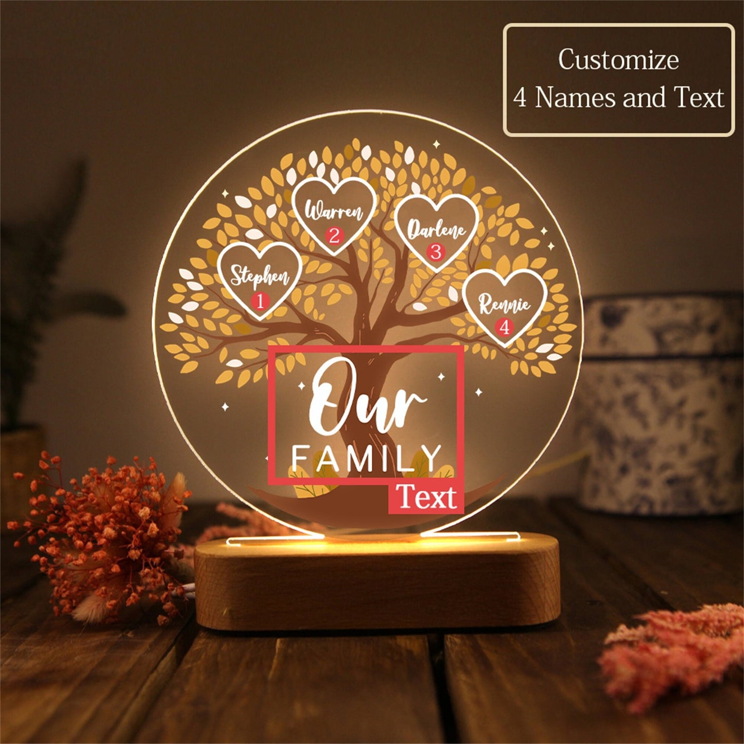 Personalized Tree of Life Names Night Light Family Tree Night Light With Kids Names Mother's Day Gift