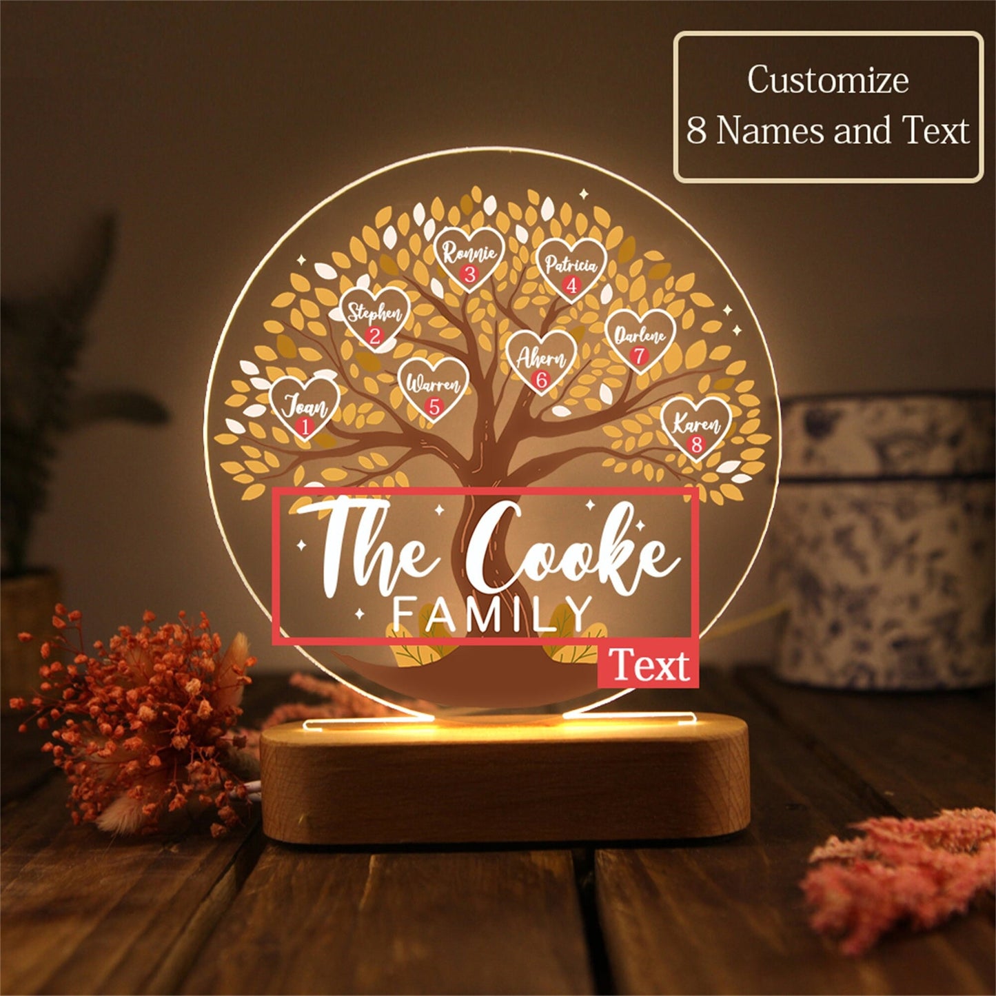 Personalized Tree of Life Names Night Light Family Tree Night Light With Kids Names Mother's Day Gift