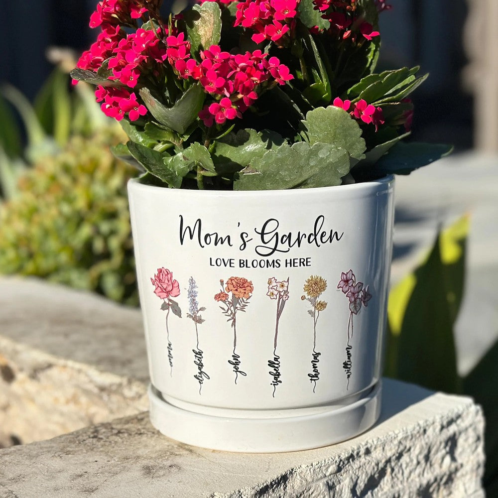 Personalized Grandma Birth Flower Pot with Names Mother's Day Gift