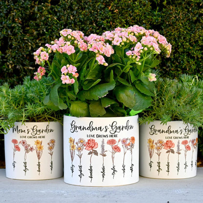 Personalized Grandma Birth Flower Pot with Names Mother's Day Gift
