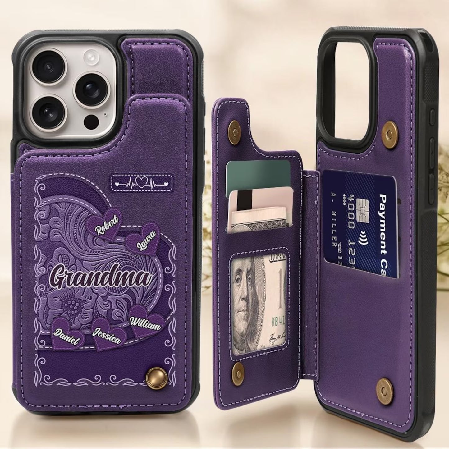 Personalized Grandma's Little Sweethearts Leather Wallet Phone Case Gift for Mom