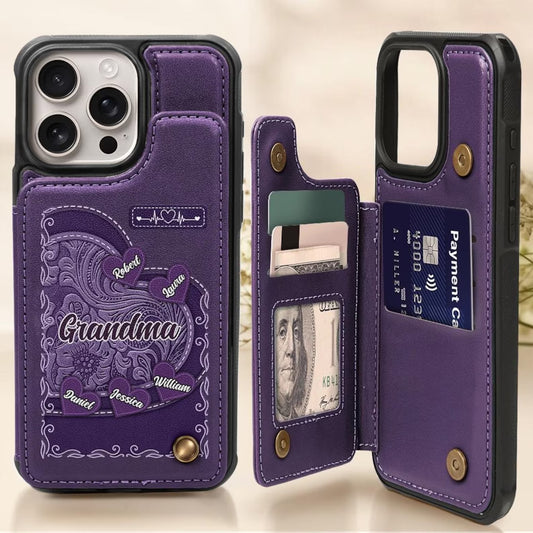 Personalized Grandma's Little Sweethearts Leather Wallet Phone Case Gift for Mom