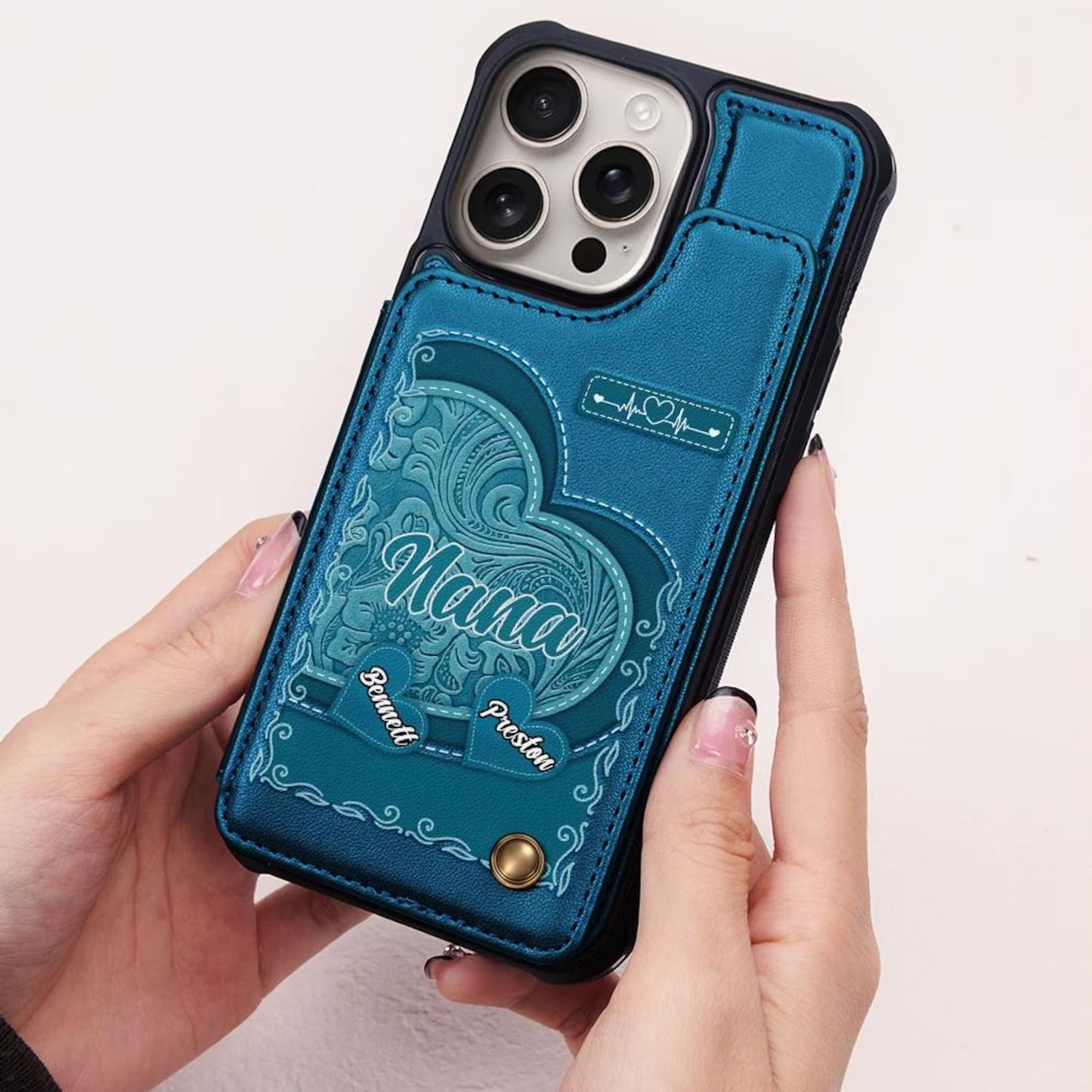 Personalized Grandma's Little Sweethearts Leather Wallet Phone Case Gift for Mom