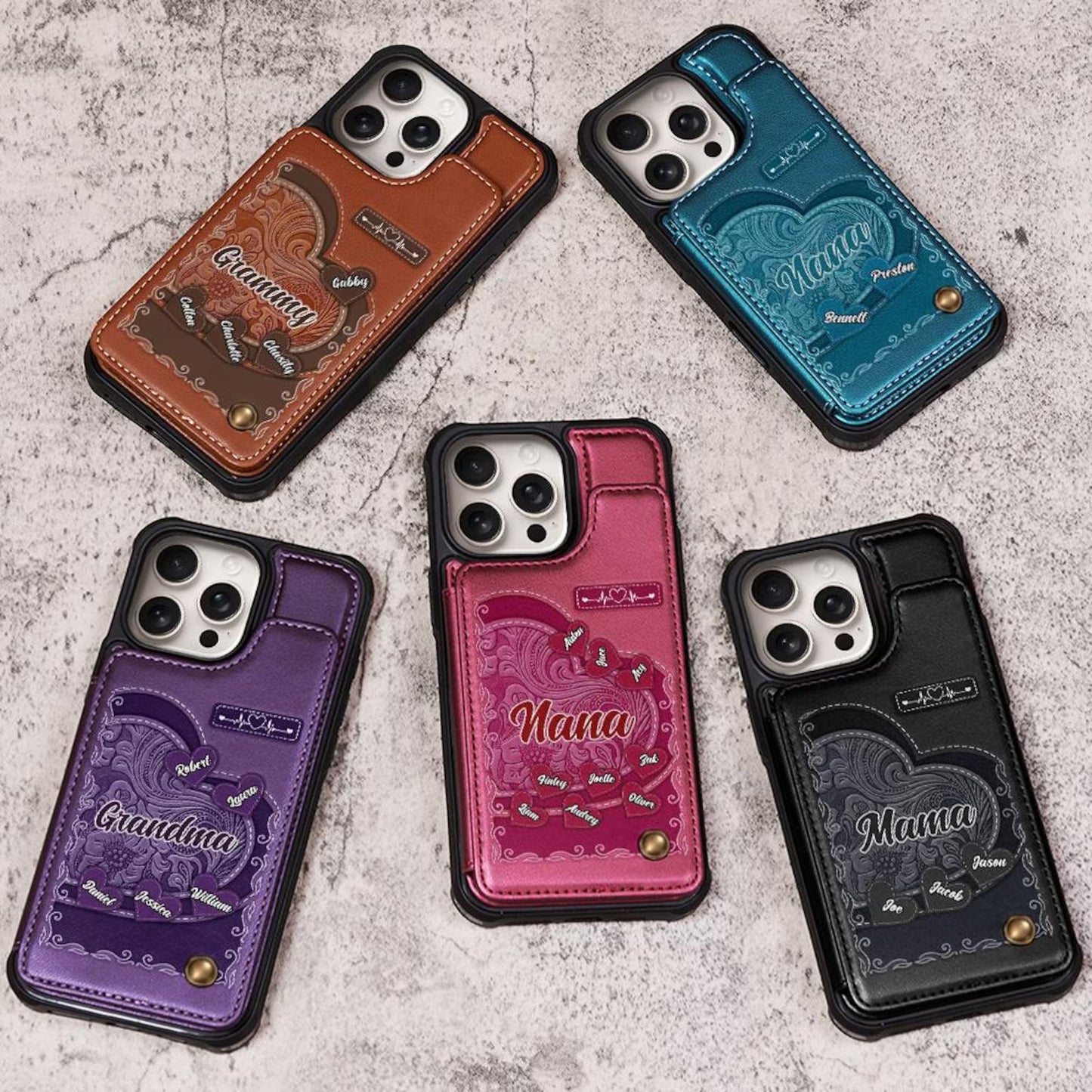 Personalized Grandma's Little Sweethearts Leather Wallet Phone Case Gift for Mom