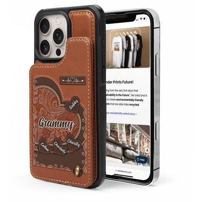 Personalized Grandma's Little Sweethearts Leather Wallet Phone Case Gift for Mom