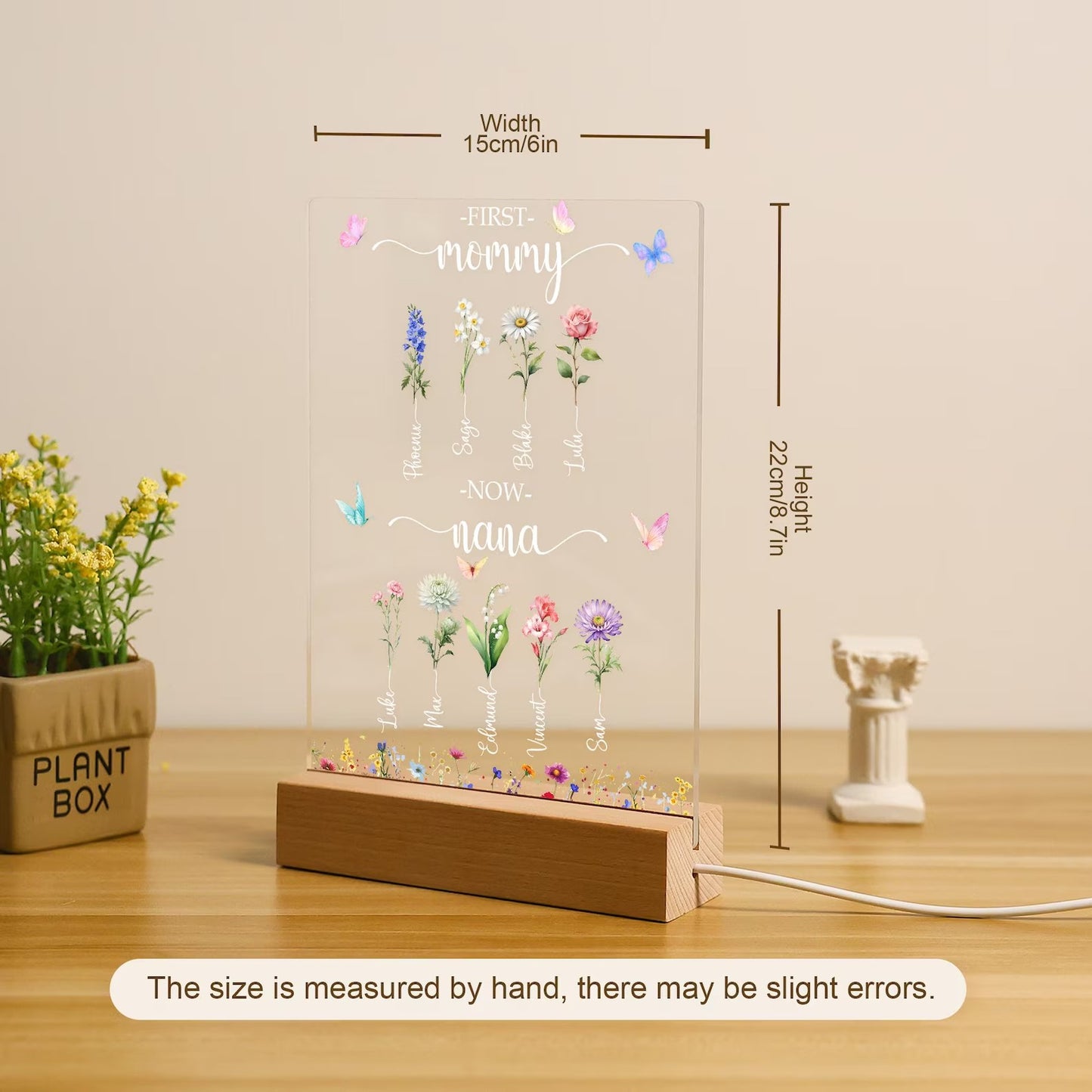Personalized First Mom Now Grandma Birth Month Flowers Acrylic LED Night Light Mother's Day Gift