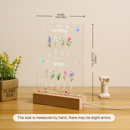 Personalized First Mom Now Grandma Birth Month Flowers Acrylic LED Night Light Mother's Day Gift