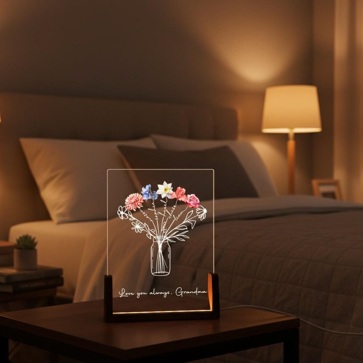 Personalized Family Bouquet Night Light Birth Month Flower Night Light With Kids Names Mother's Day Gift