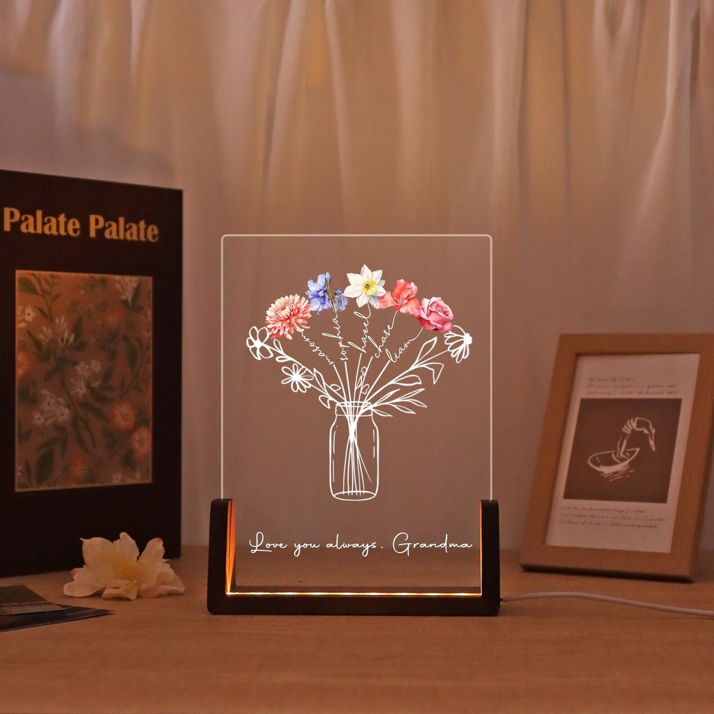 Personalized Family Bouquet Night Light Birth Month Flower Night Light With Kids Names Mother's Day Gift