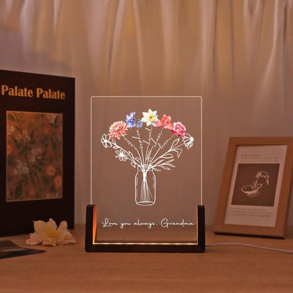 Personalized Family Bouquet Night Light Birth Month Flower Night Light With Kids Names Mother's Day Gift