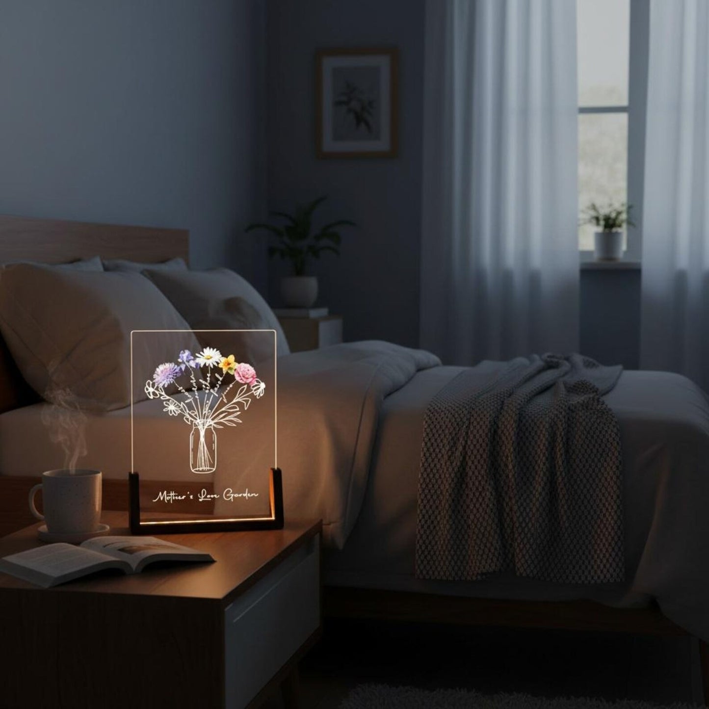 Personalized Family Bouquet Night Light Birth Month Flower Night Light With Kids Names Mother's Day Gift