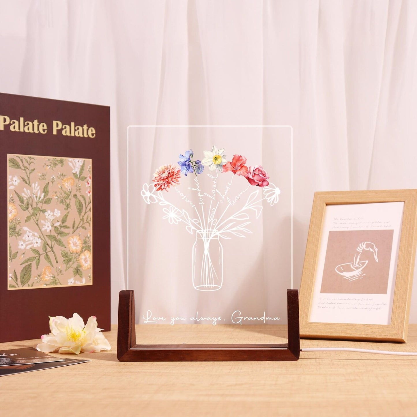 Personalized Family Bouquet Night Light Birth Month Flower Night Light With Kids Names Mother's Day Gift